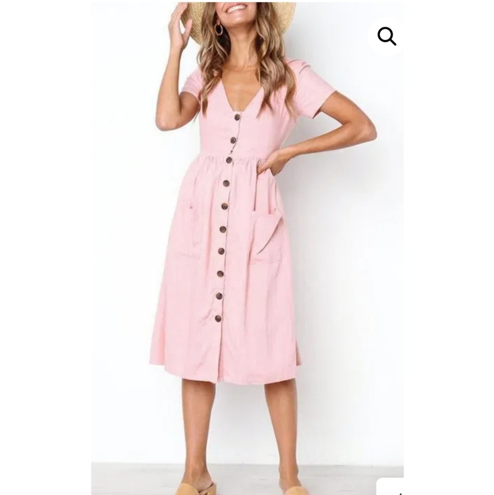 Pink Button Dress -NWOT